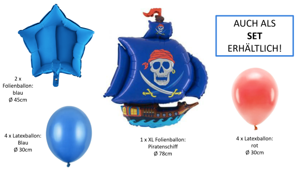 XL Folienballon Figur - blaues Piratenschiff - ø 78cm